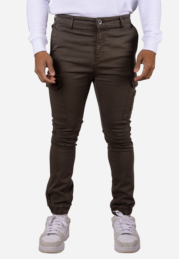 Pantalón cargo de gabardina elástica con puño Kaki