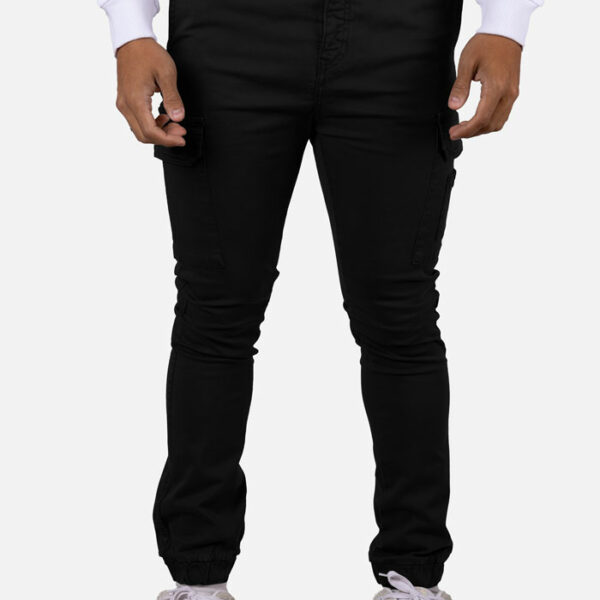 Pantalón cargo de gabardina elástica con puño Negro