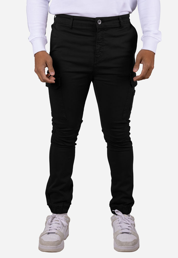 Pantalón cargo de gabardina elástica con puño Negro