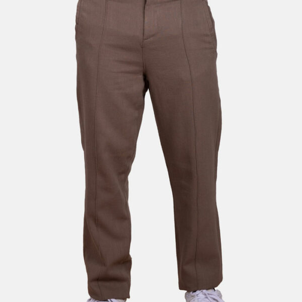 Pantalón baggy efecto lino marrón sarga