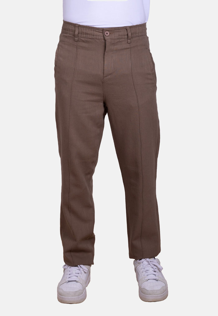 Pantalón baggy efecto lino marrón sarga