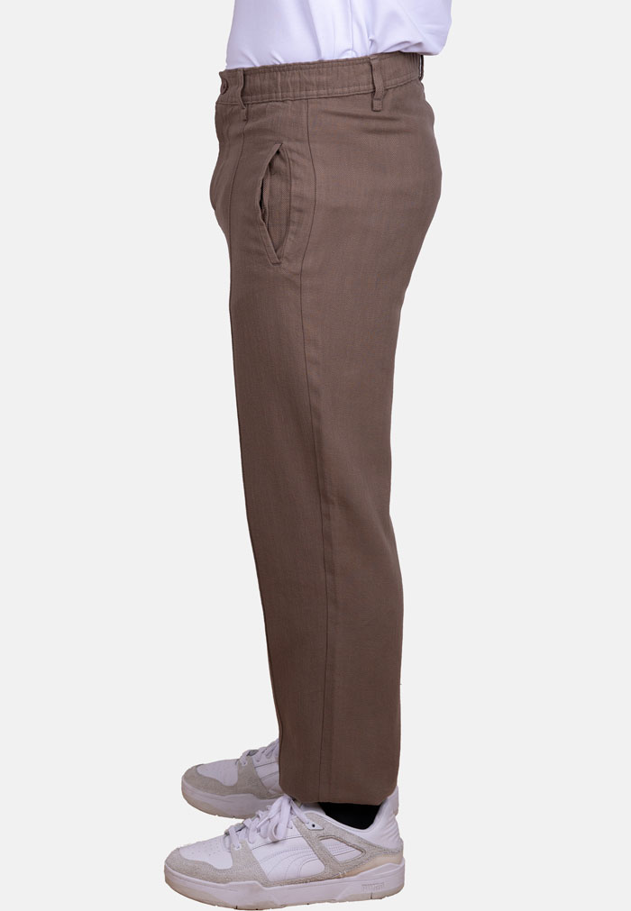 Pantalón baggy efecto lino marrón sarga - Image 3