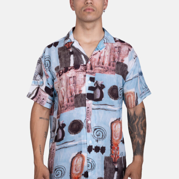 Camisa hawaiana de viscosa con estampado egipcio