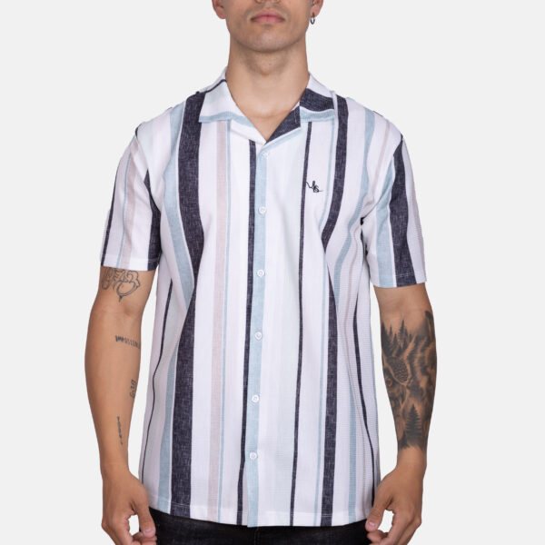 Camisa de punto cuadrillé blanca con rayas verticales multicolor